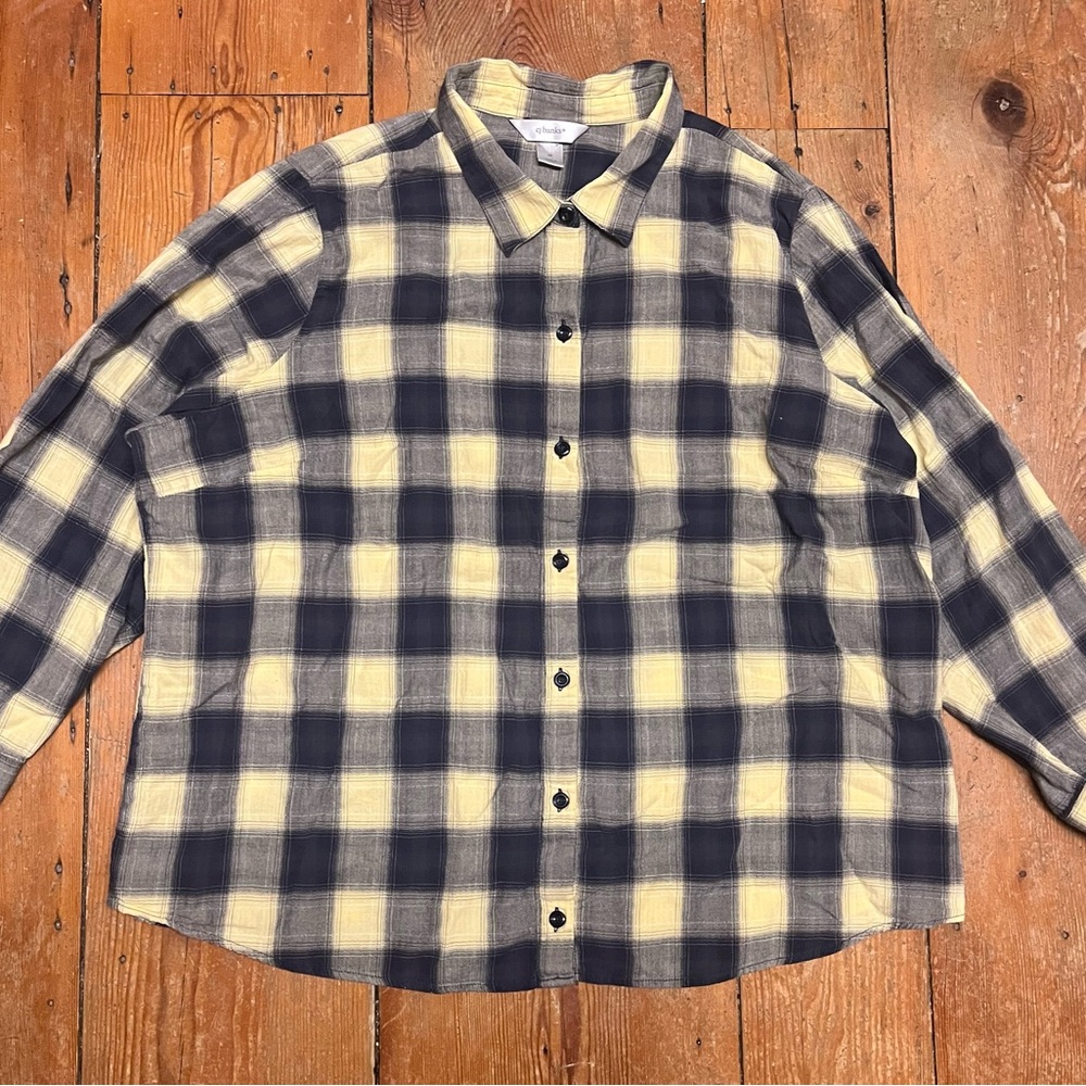 CJ Banks Casual Yellow and Black Plaid Women’s Shirt